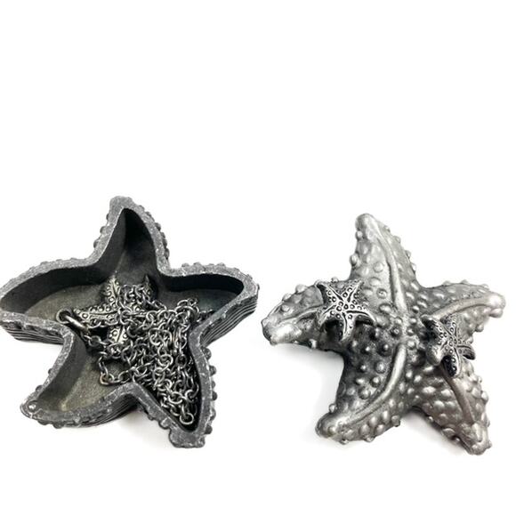 Vintage Torino Pewter Starfish Trinket Box Style Jewelry Brooch Necklace Earring - Picture 1 of 5